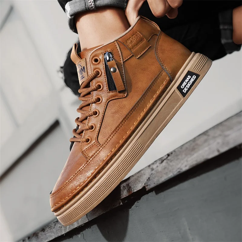 

2025 новые модные дышащие модные универсальные высокие повседневные туфли на толстой подошве, Нескользящая уличная спортивная мужская обувь