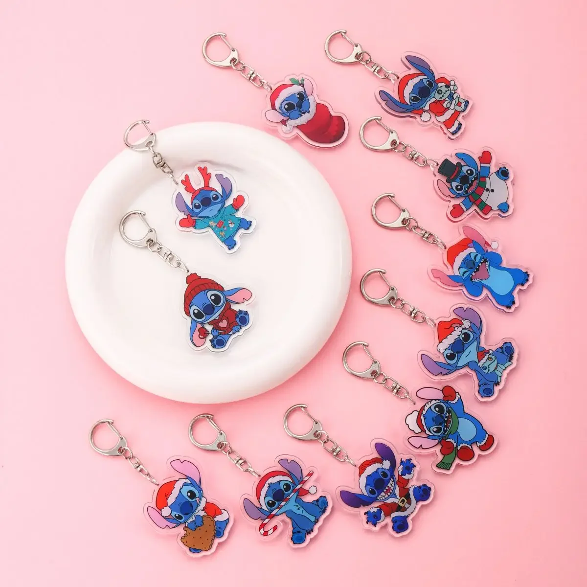 Anime Lilo & Stitch  Christmas Acrylic keychain accessaries Cartoon Bag Pendant Gift cute bag charm Keyring Friends Fans Gifts