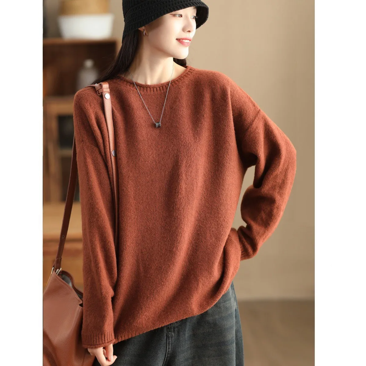 

Winter Fall Fashion Women's Comfortable Soft Sweater Solid Color Simple Basic Knitwear Long Sleeve Loose Korean Casual Pullovers