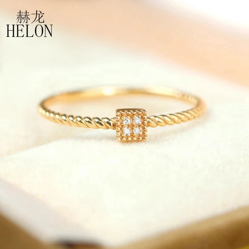 HELON Gold Rings For Women Genuine 14K Yellow Gold Ring Sparkling Diamond Promise Engagement Rings Anniversary Fine Jewelry