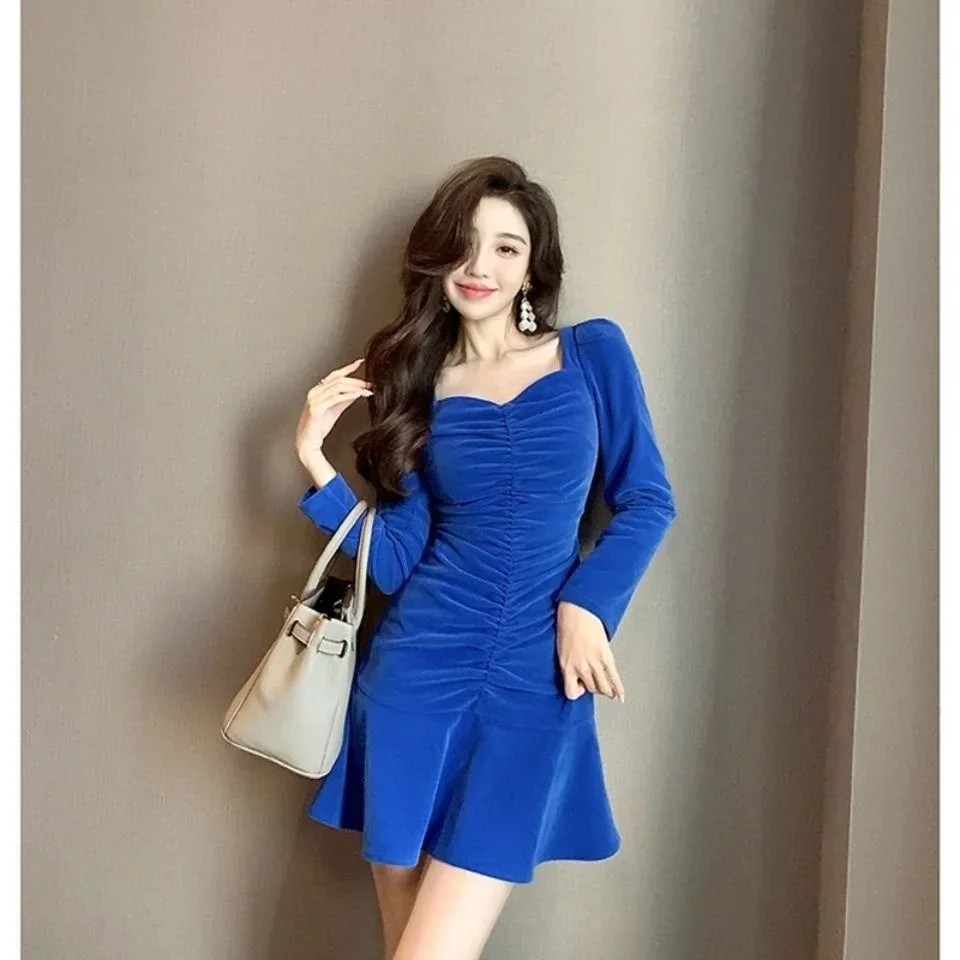 

Skirt 2023 Style Square Neck Velvet Dress Women Clothing Party Dresses Vestido Dress
