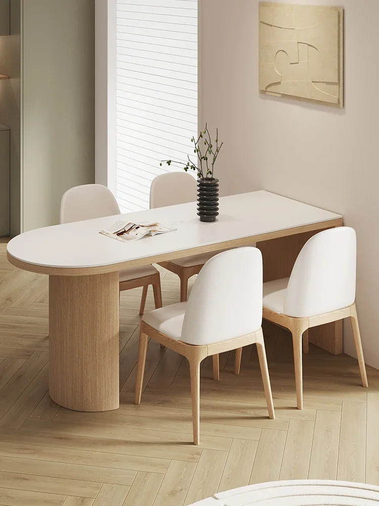 Elliptical Solid Wood Rock Board Dining Table, Modern Living Room, Home Dining Table