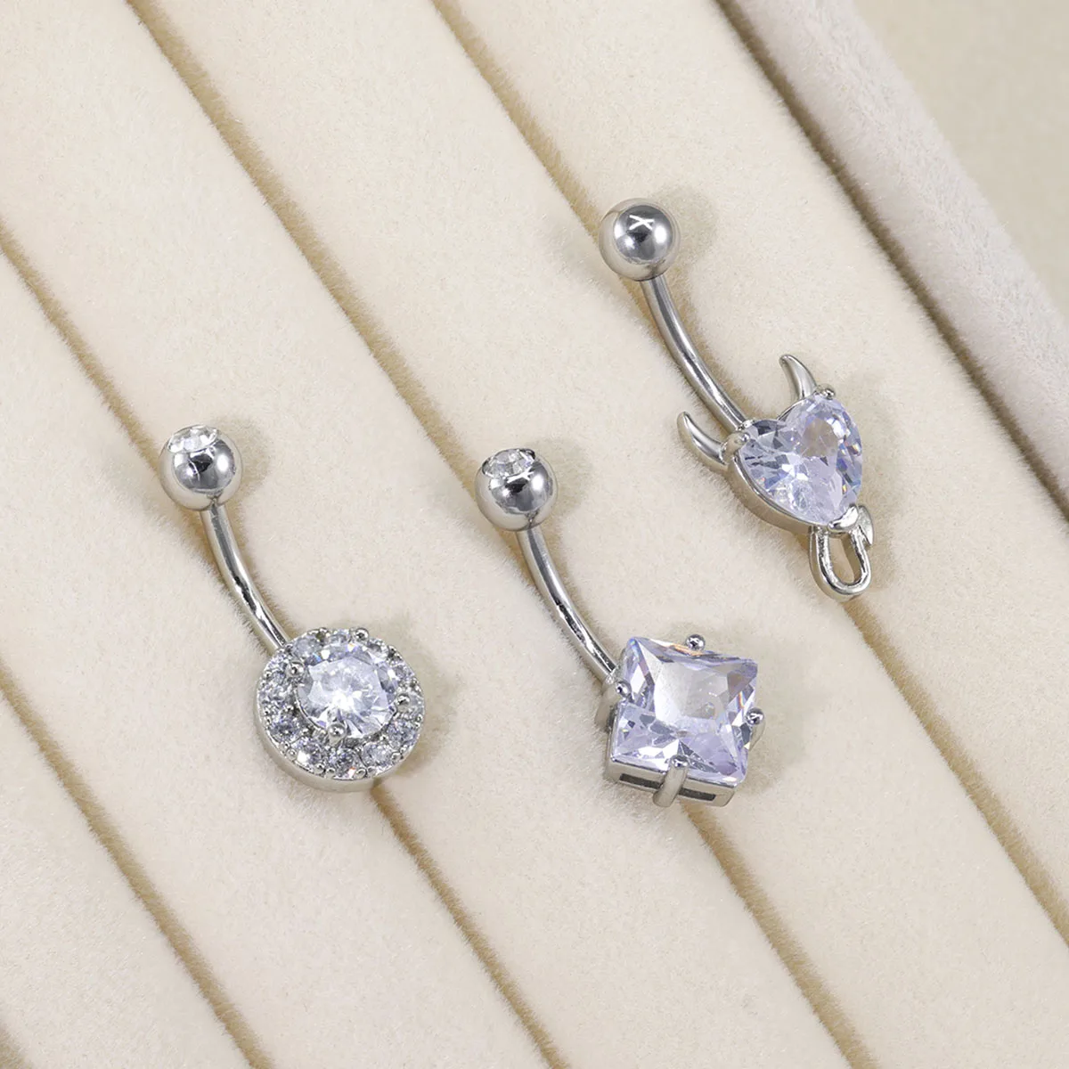 3pcs/Set Stainless Steel Color Cubic Zirconia Navel Rings Round Butterfly Heart Cherry Shapes Fashion Body Piercing Jewelry