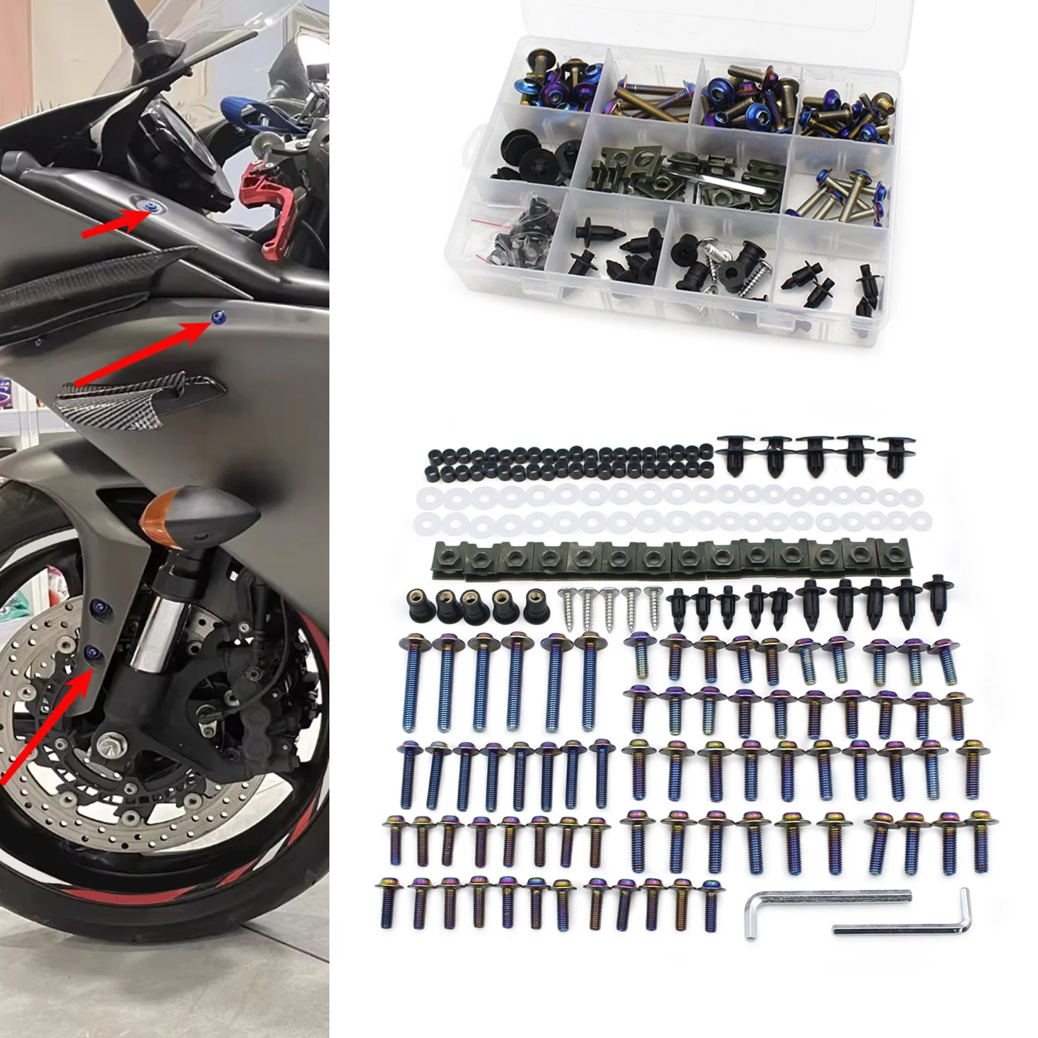 

195pcs M5 M6 Motorcycle Fairing Bolts Screws Body Screws Nuts Kit For kawasaki z750 z900 z1000 z800 versys 650 er6n ninja 400