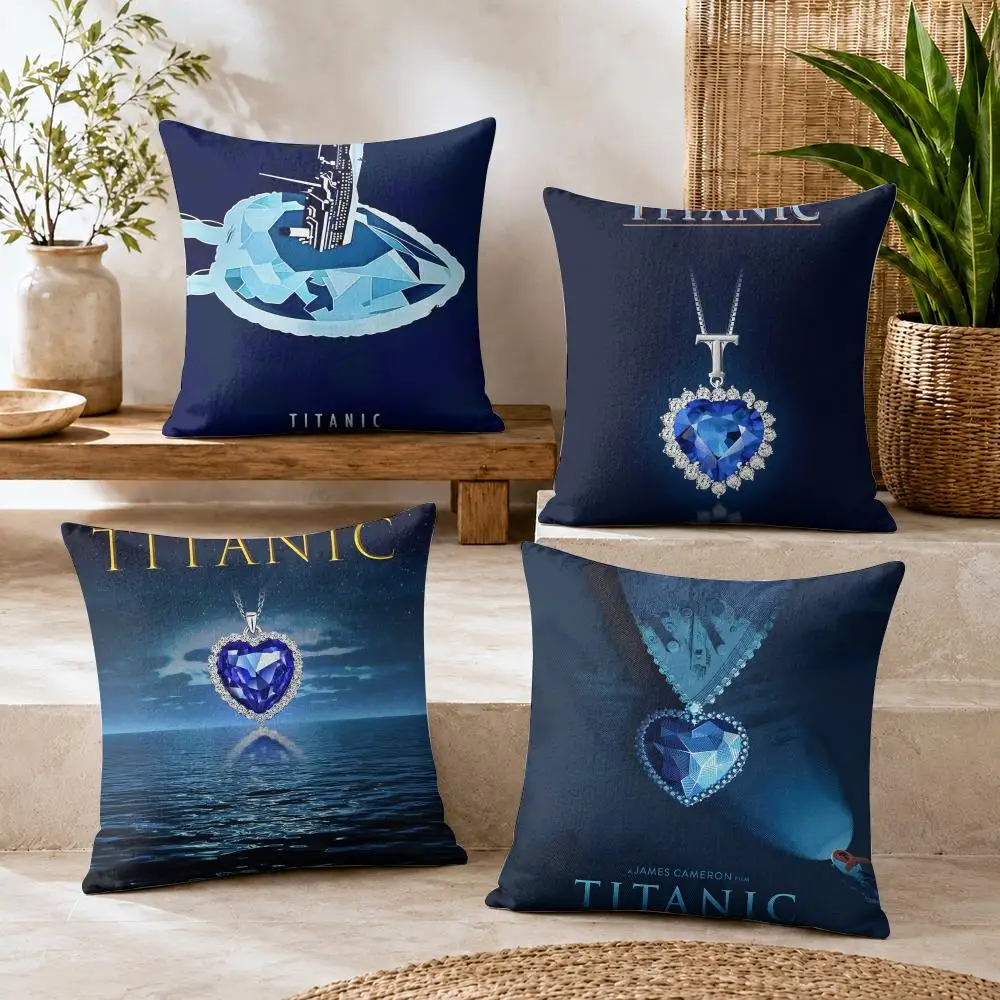 Ocean H-Heart Sapphire Cushion Cover Soft Short Plush Double-Sided Printing Home Decor Cozy Sofa Pillow Case Fine Gift