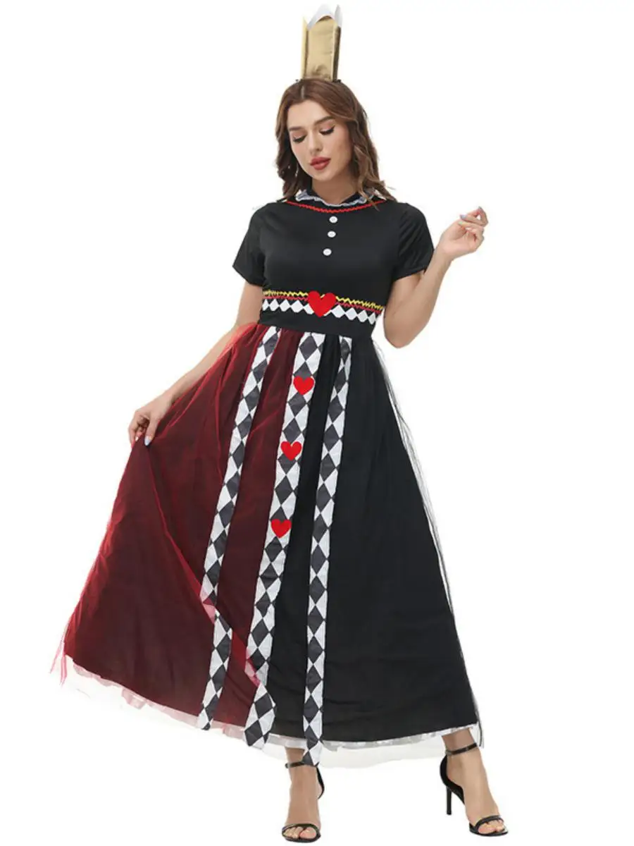 loween Costume Poker Queen Red Queen Heart Skirt Dr Alice in Wonderland Stage Performance Clothes Polyester Material