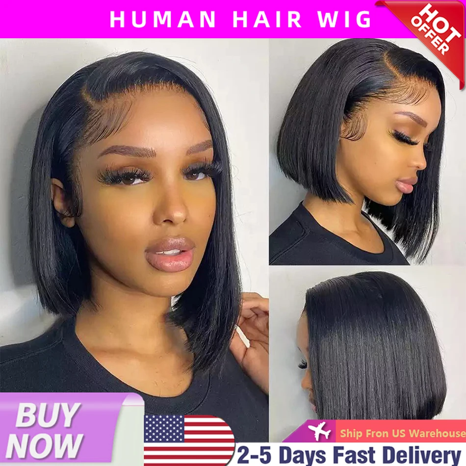 13x4 Lace Front Wig Bob Human Hair Straight 180% Density  Transparent Lace Frontal Wigs bob hair lace front wig For Women