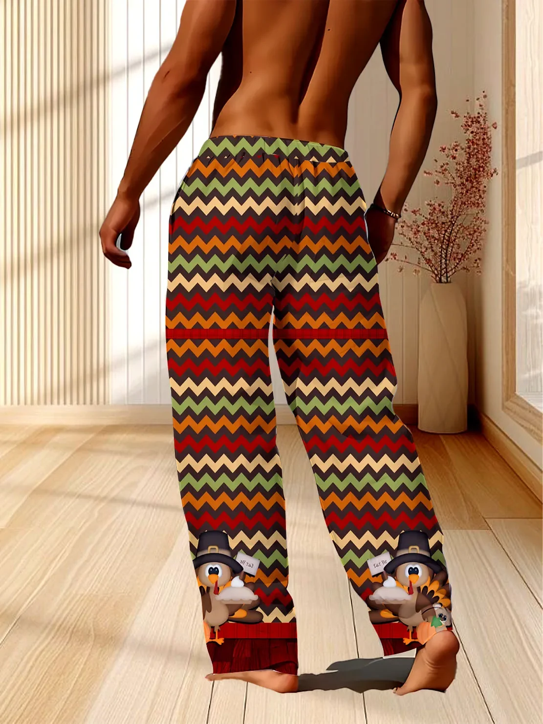 

Новые домашние тонкие мешковатые спортивные штаны с 3D цифровой печатью и зигзагообразным узором, быстросохнущие неувядающие весенне-осенние мужские повседневные брюки