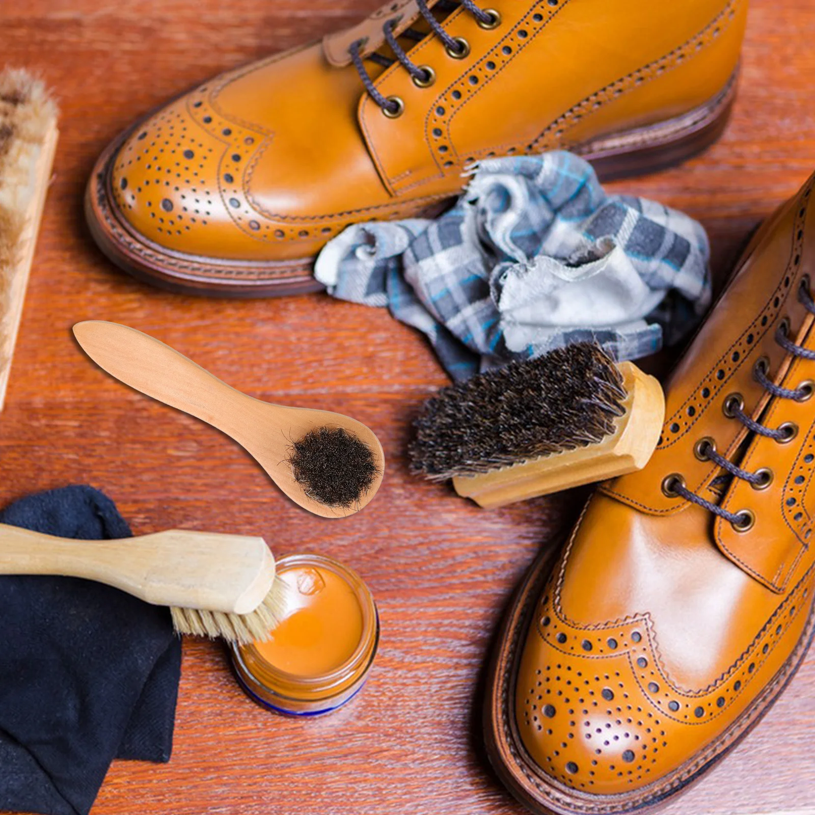 

Horsehair Shoe Brush Wood Handle For Shoes Polishing Cleaning Kit Sturdy Grooming Tool Boot Care Brush