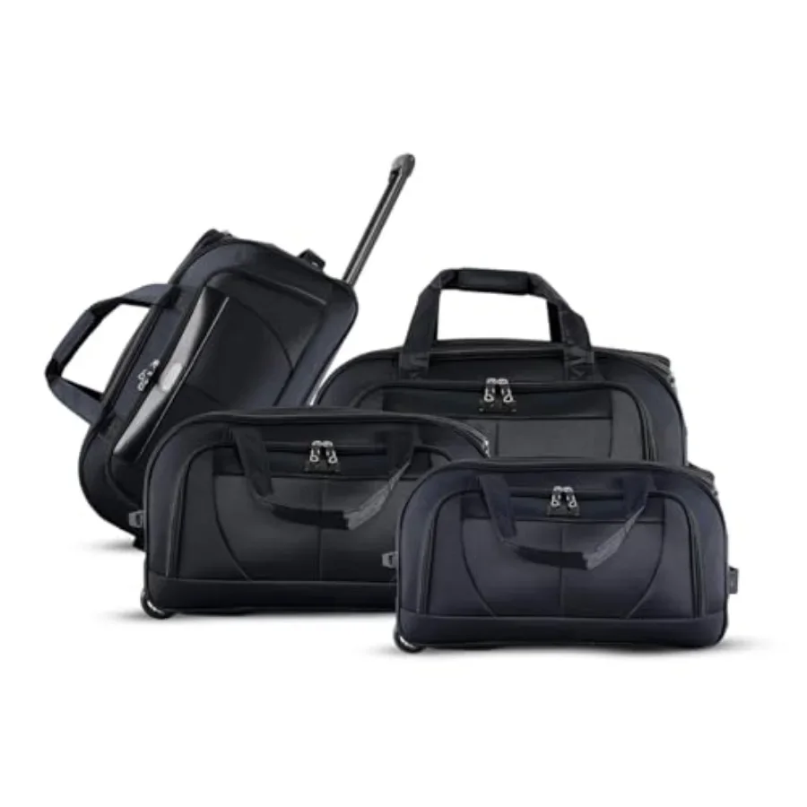Travel luggage set for airport and business trips, polyester fabric, black color, lightweight and expandable design