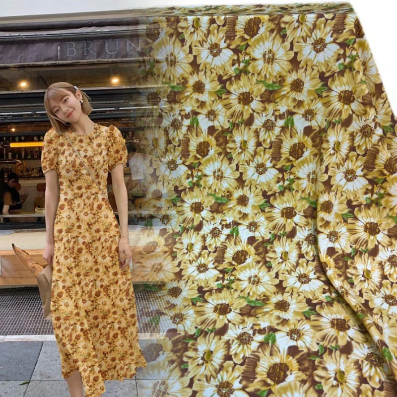 

Шелковая тяжелая ткань Joe, брендовая модная дизайнерская ткань для платья, золотая ромашка, материал для одежды, шитье на метр, оптовая продажа