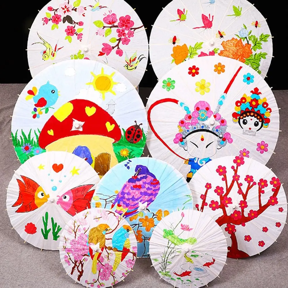 Vintage Oil Paper Umbrella DIY Comfortable Grip Wood Drawing Umbrella Durable Humanized Design Blank Paper Umbrella Kids