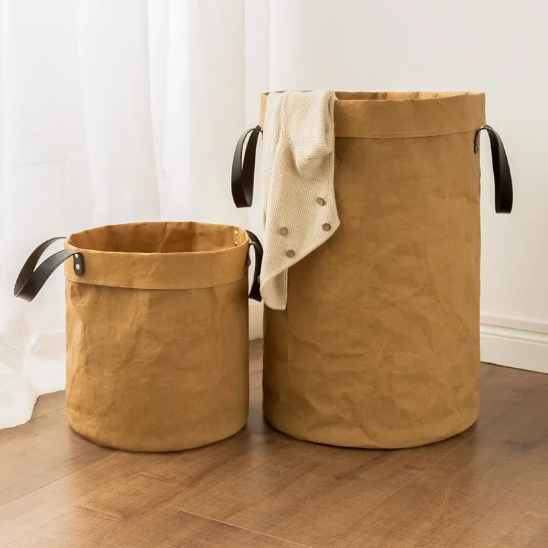 

Washable Dirty Clothes Basket Foldable Storage Basket Toy RV Travel Storage Bucket Kraft Paper Dirty Clothes Basket Storage Bag