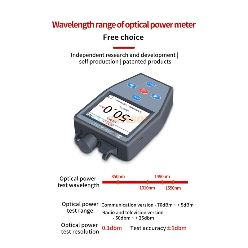 OTDR-Mini probador de fibra multifunción portátil con medidor de potencia óptica, fuente de luz estable FTTH, portugués e inglés bilingüe