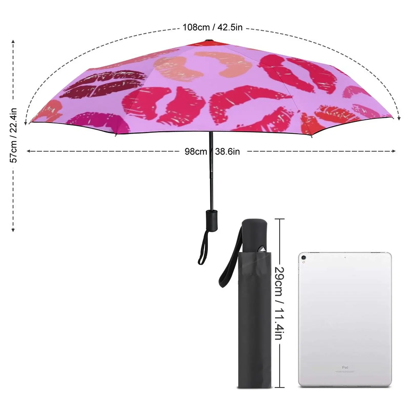 A Burst Of Lips Umbrella Lipstick Kisses Aesthetic Wind Proof Umbrella Automatic Print Compact Beach Umbrella