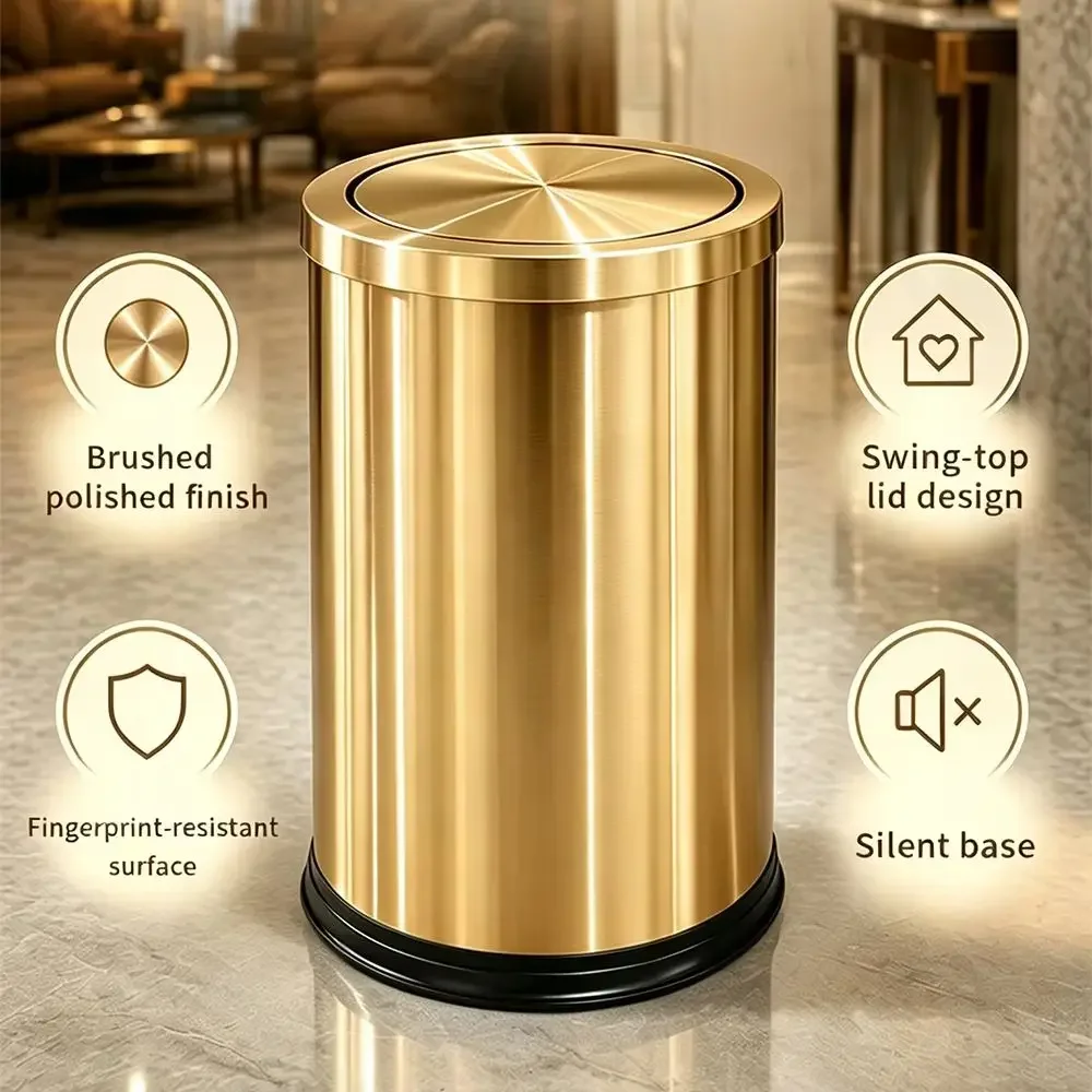 Stainless Steel Swing-Top Waste Bin Luxury Nordic Style Odor-proof Rose Gold Trash Can for Bathroom Living Room 9L/2.4 Gal
