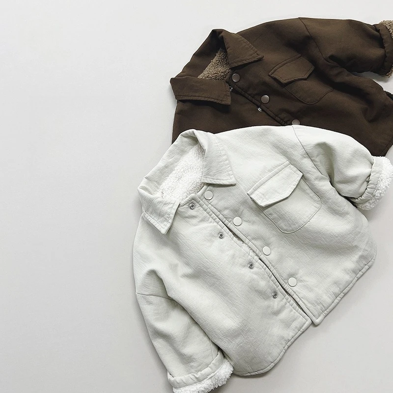 

Пальто, куртки, рубашки, детская одежда, верхняя одежда, детская одежда, фланелевые зимние новые стили для мальчиков и девочек, корейские теплые топы в стиле ретро, модные