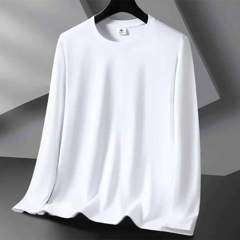 

GELITAYIN Men's Cotton T-shirt Long-sleeved Spring Autumn Solid Color Bottoming Shirt O-neck Universal Casual T-shirt Top Basic