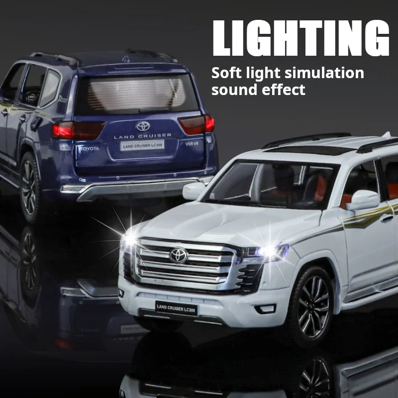 1:24 Toyota LC300 Land Cruiser Alloy SUV Model 6 Open Doors Pull Back Sound Light Shock Absorb Diecast Collectible Car Toy Gift