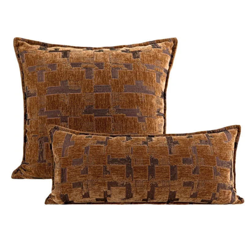 Wine Color Pillow Luxury Velvet Jacquard Cushion Case Modern Geometric Decorative Pillow Cover For Sofa Chair Home Decorations