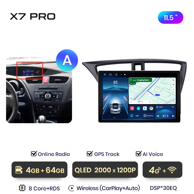 Junsun 11,5 inch QLED Android draadloze CarPlay autoradio voor Honda Civic 9 FK FB 2012-2017 intelligente systemen DSP SWC RDS