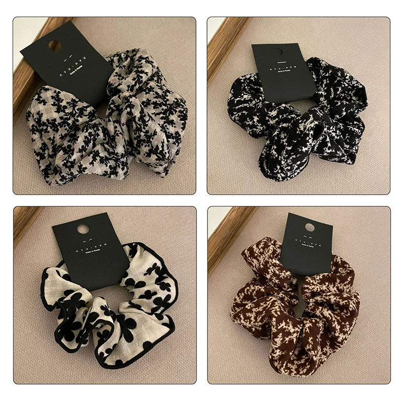 Bando rambut Vintage elastis untuk wanita, ikat kepala minimalis motif bunga tali kepala aksesori rambut ekor kuda