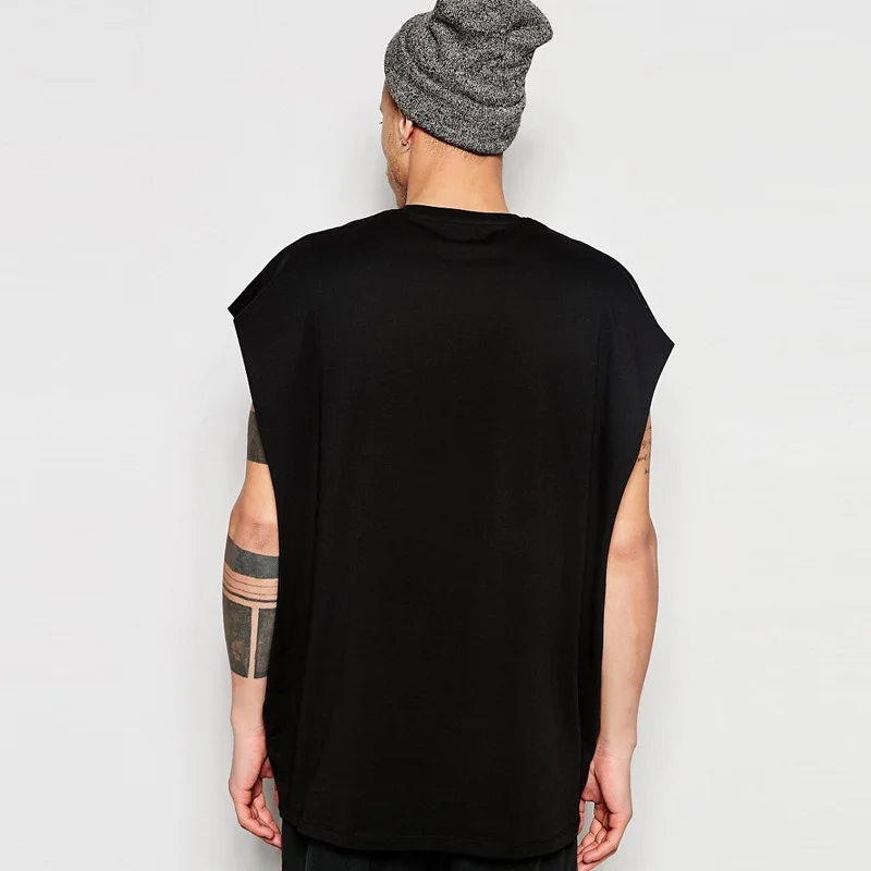 High Street Solid T-shirt Men New Casual Loose Shoulder Basketball Tank Top Hip Hop Sleeveless O-neck Sport Tops