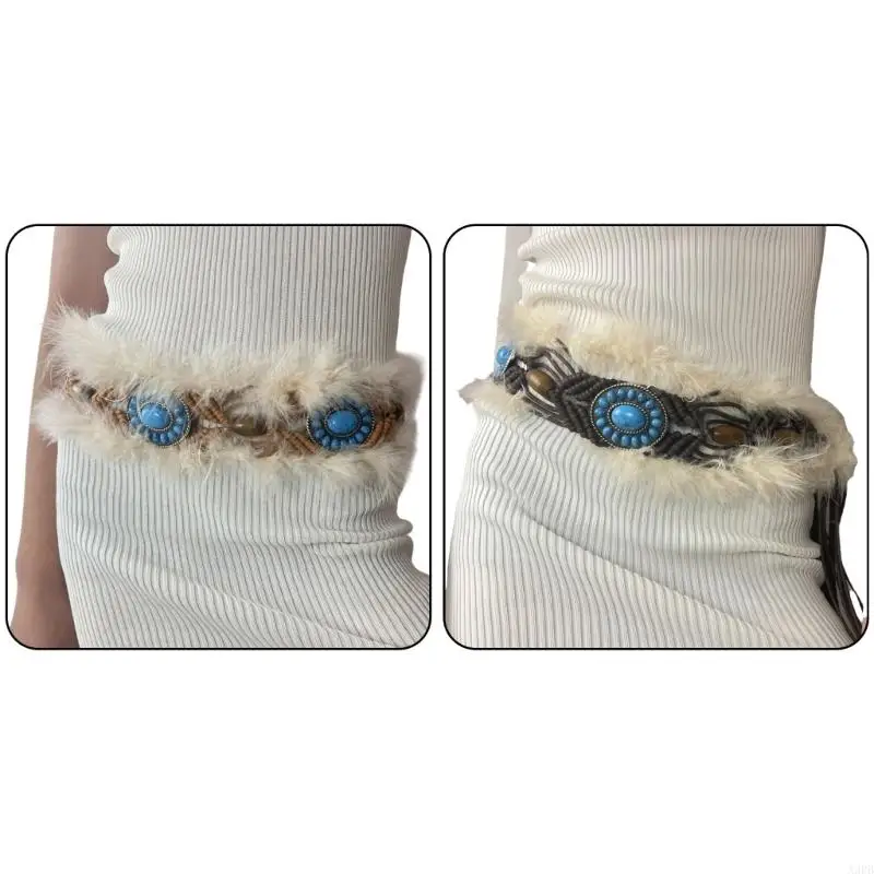 

A3PB Vintage Bohemian Point Plush Belt для женщин мода вязание крючком бирюзовый пояс для поясных пояс для ежедневного для
