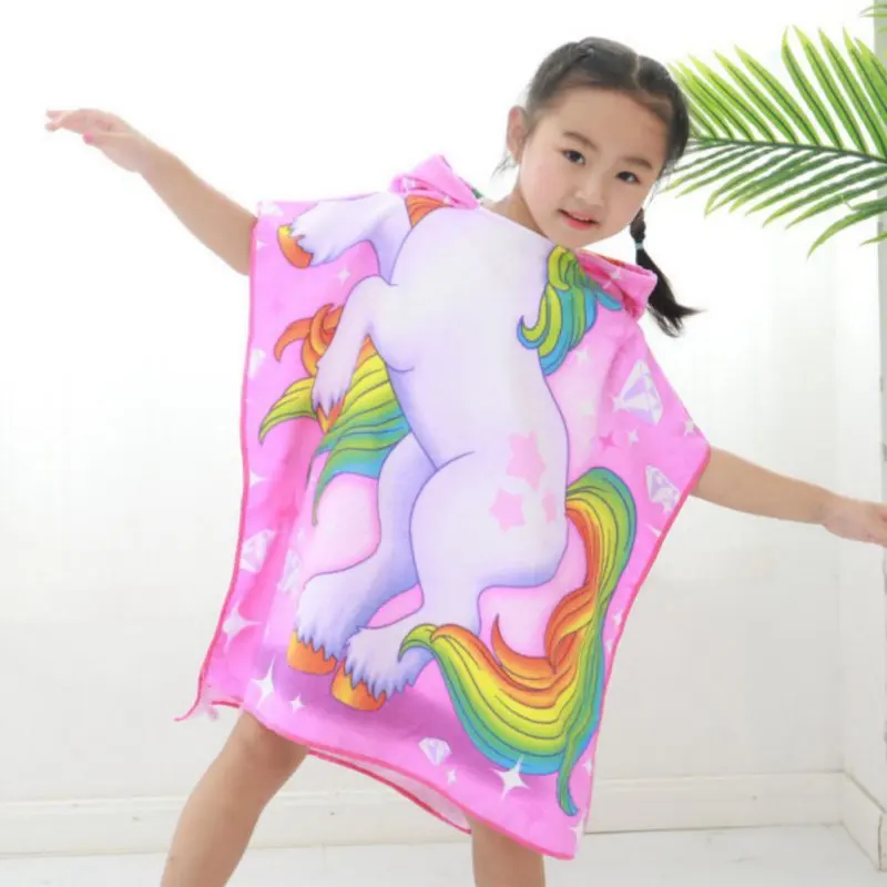 120x60cm Kids Baby Bathrobe Hooded Children Microfiber Unicorn Animal Boys Girl Towel Robe Toddler Beach Swim Cloak Towel Pajam