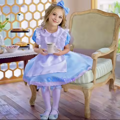 Halloween Baby Kids Girls Anime Alice Wonderland Blue Princess Fancy Party Dress Child Xmas Sissy Maid Lolita Cosplay Costume