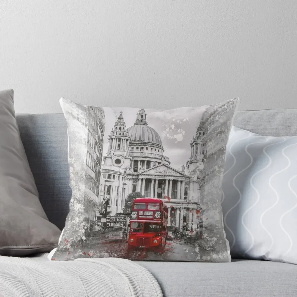 London Bus Outside St Pauls Cathedral Mixed media Throw Pillow sleeping pillows Pillow Cover luxury throw pillow covers