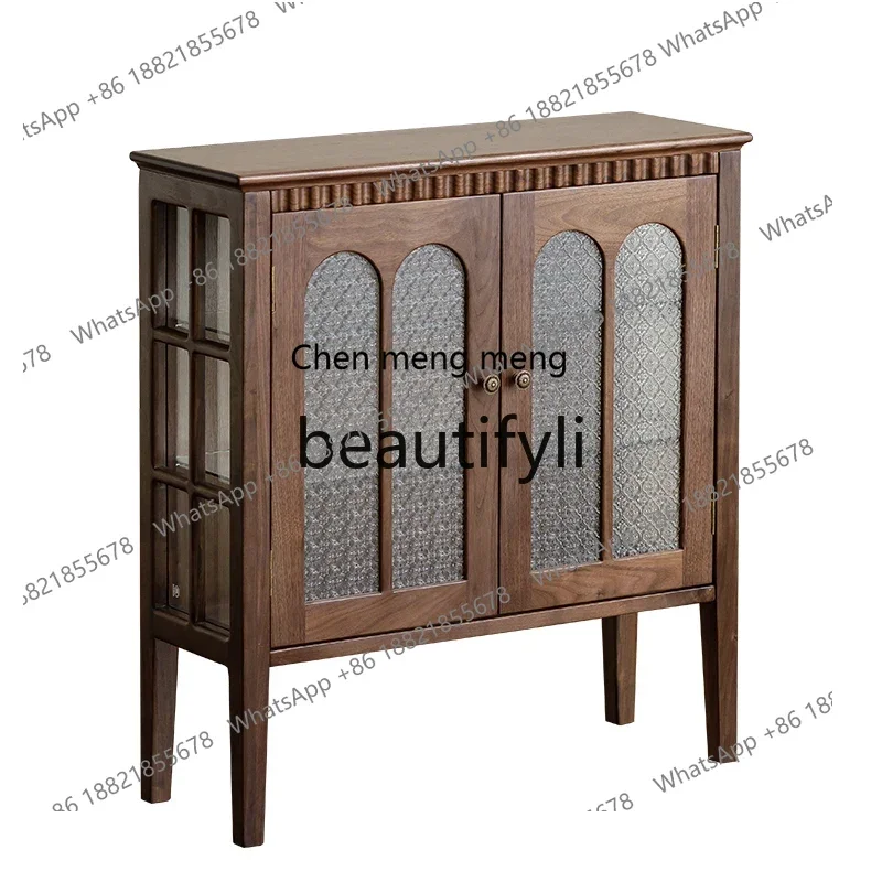 zqxNorth American black walnut entrance cabinet ultra-narrow glass display cabinet retro medieval wine cabinet