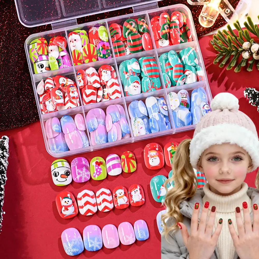 Christmas Press On Nails for Kids with Snowman Design