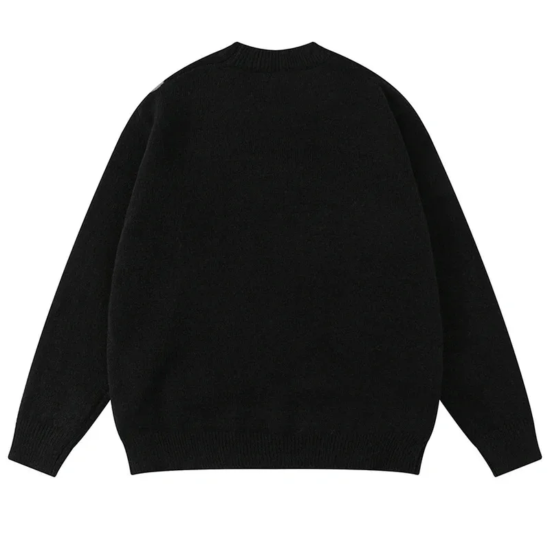 【Mirrordust】Tassel Patchwork Sweaters Men Vintage Oversized Hip Hop Sweaters Knitted Jumpers Harajuku Y2K Sweaters Knitwear