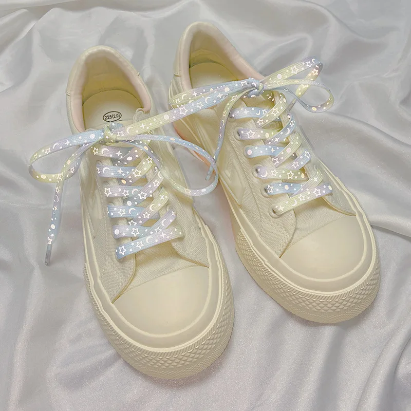 Luminous Reflective Splash Shoelaces Moon Star Pattern Fashion Shoelace Sneakers Canvas Colorful Flat Shoe Lace Glow In The Dark