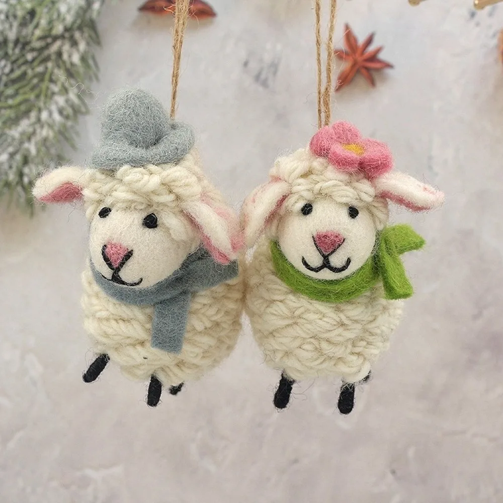 Cute Wool Felt Sheep Hanging Fluffy New Year Lamb Decoration Cute Zodiac Goat Doll New Year