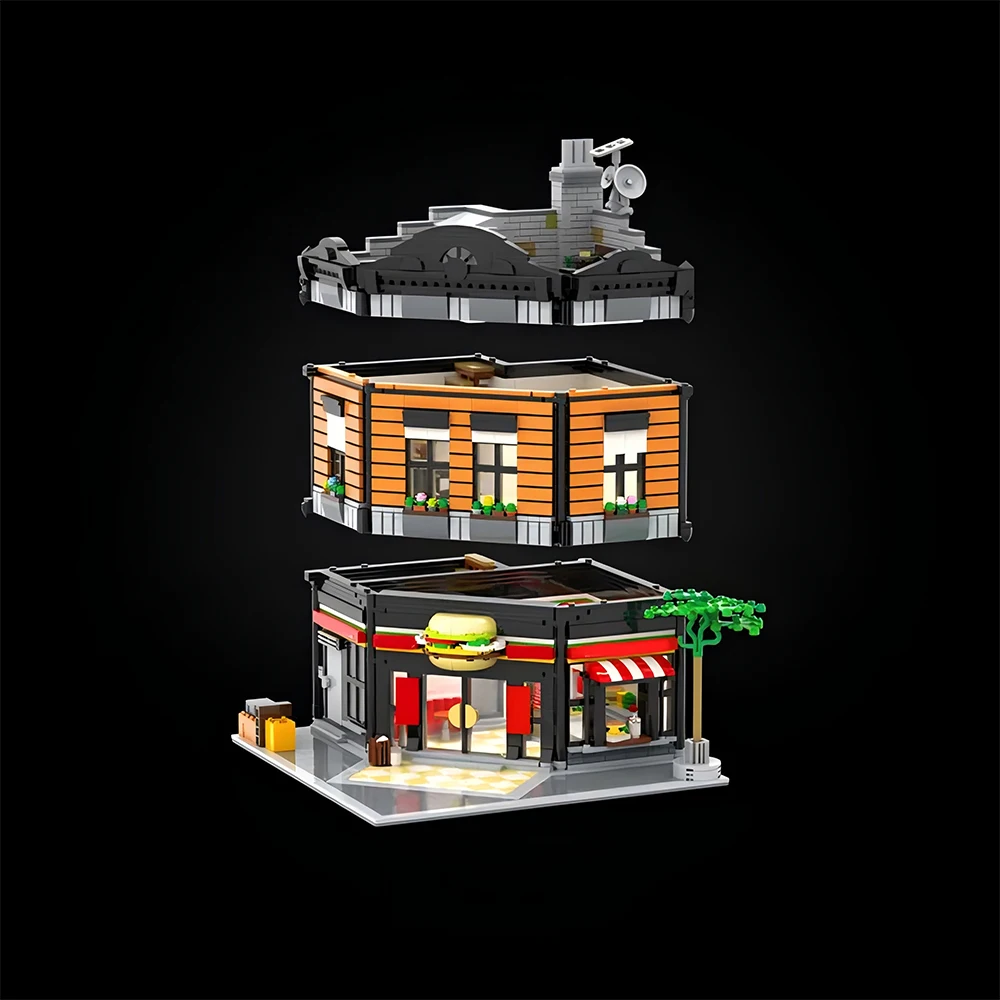 2366pcs Stadt heiß verkaufen Street View Moc modularen Burger Restaurant Gebäude DIY kreative Ideen Kinder Spielzeug Geburtstag Geschenk blöcke