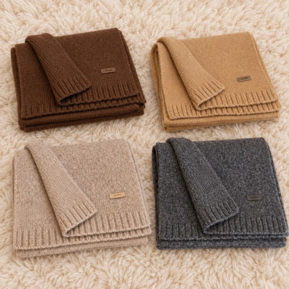 Warm 160cm*20cm Wool Knitted Scarf Solid Color Skin-Friendly Pure Wool Scarf Soft Minimalist Warm Winter Scarf Autumn Winter