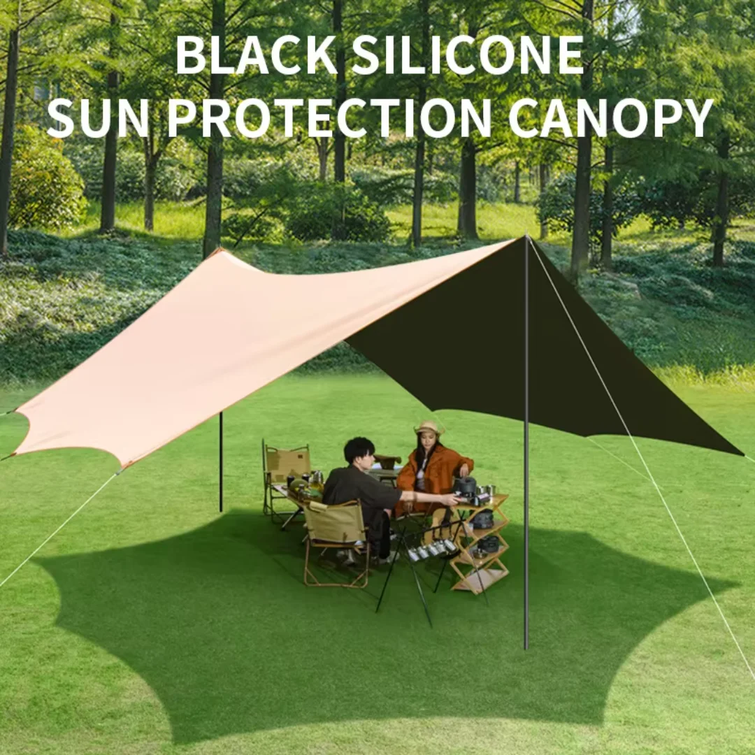 1 apricot-colored black PVC canopy camping tent outdoor gear for beach, park, and wilderness, sunshade and rainproof shelter