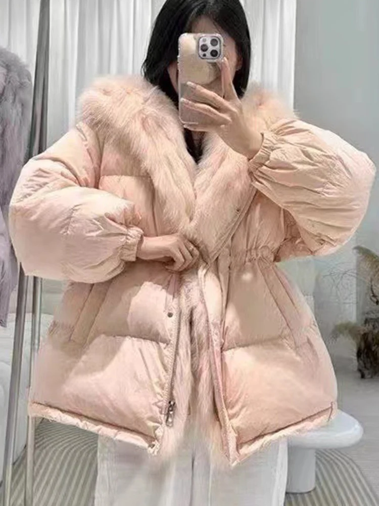 LANMREM Korean Style Winter Cotton Coat Women Fur Hooded Spliced Warm Thick Jackets Fashion 2024 Female New Clothing 2VV1812