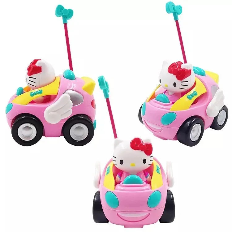 Anime sanrio olá kitty rc carro meninas brinquedos presentes carro de controle remoto kawaii luz elétrica música carro modelo brinquedos presentes do dia das bruxas