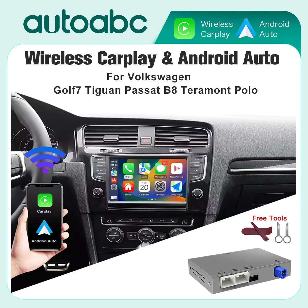 Drahtloses Carplay Android Auto-Automodul für Volkswagen Skoda Octavia Golf 7 Polo Passat 8 mit MIB MIB2, unterstützt Kamera Airplay