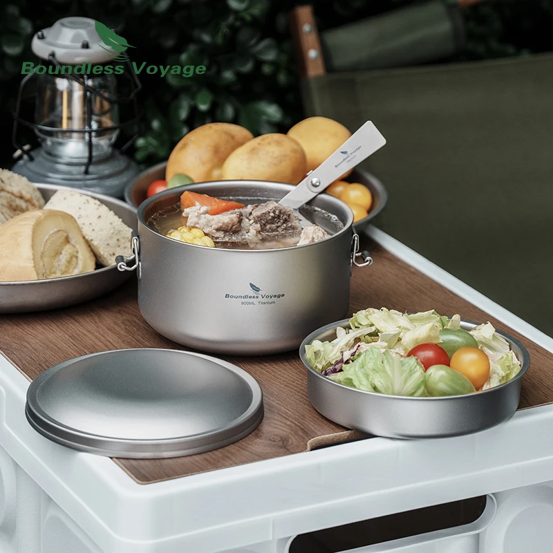 Boundless Voyage Separado Multi-layer Bowl, Lancheira de titânio ao ar livre, Dupla camada, Saladeira sem revestimento, Louça, Ti1095T