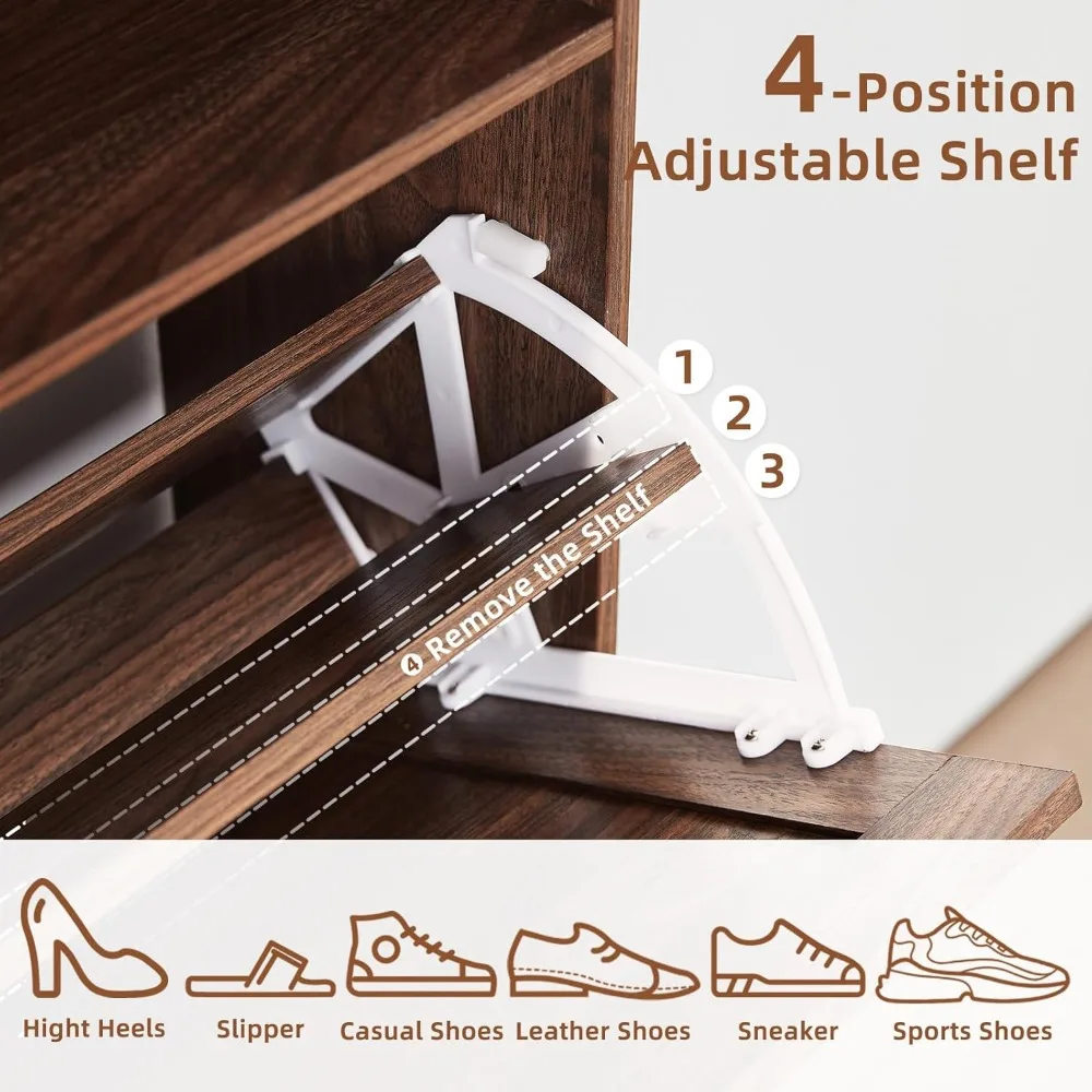 Freestanding Slim Shoe Storage Cabinet with Flip Drawers and Legs - Farmhouse Style Narrow Organizer Rack