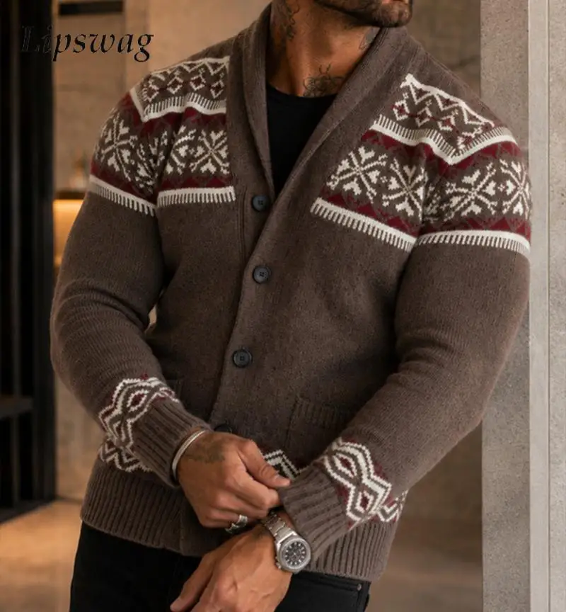 Daily Casual Knit Cardigan For Mens Fashionable Knitted Long Sleeve Coats Vintage Pattern Loose Top 2026 Autumn Winter Men