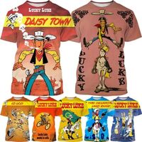 Summer Funny Lucky Luke Cartoon Animation Pattern 3D Printed Men's Short-sleeved T-shirt Unisex Casual Round Neck Cool T-shirt