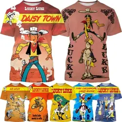 Summer Funny Lucky Luke Cartoon Animation Pattern 3D Printed Men's Short-sleeved T-shirt Unisex Casual Round Neck Cool T-shirt