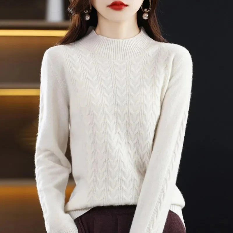 

Autumn Winter Casual Fleece Thickened Warm Sweater Women's Turtleneck Solid Sweater Knitting Pullovers Rollneck Slim Fit Top