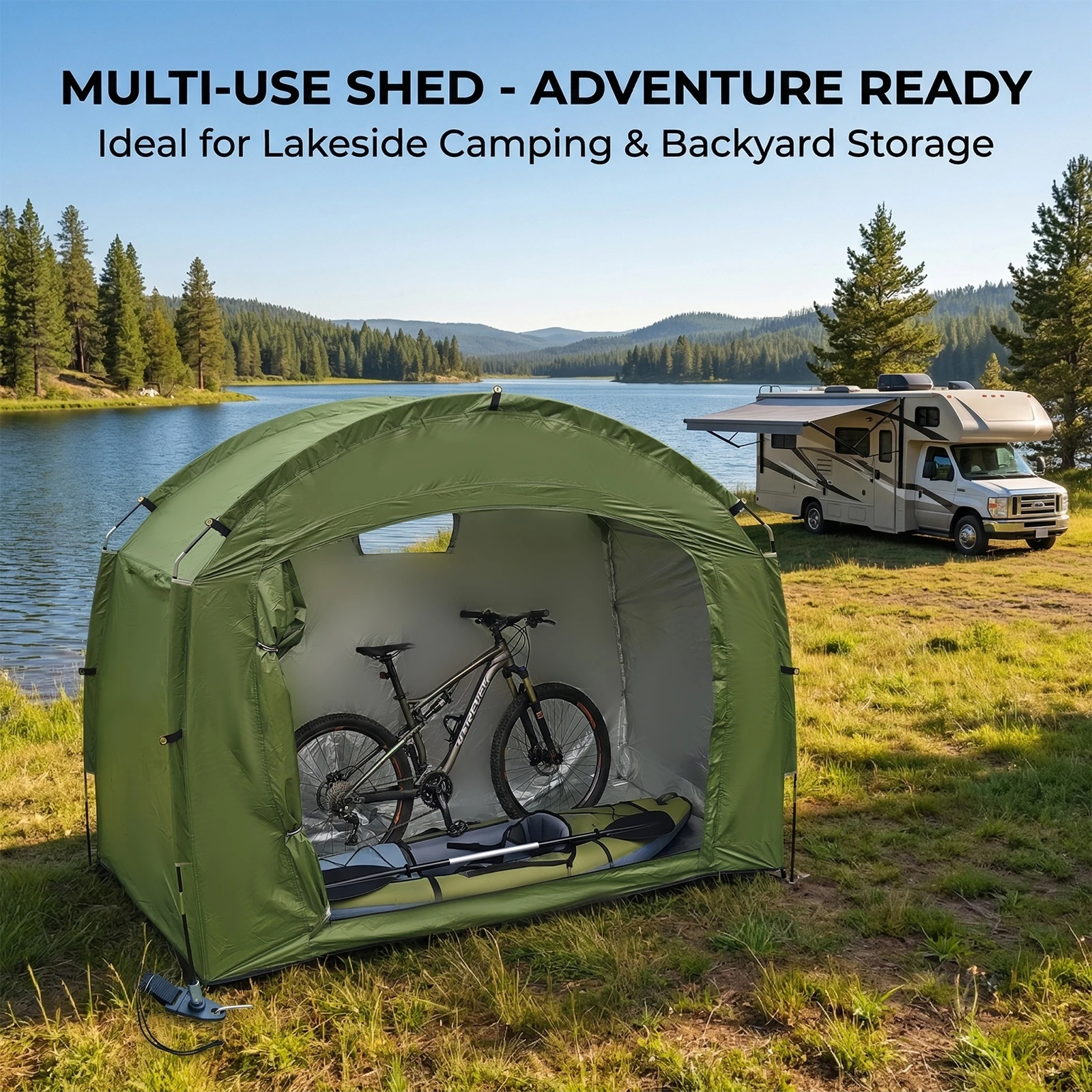 1 Pack Large Fabric Bike Storage Tent, Vent Window Shelter for Household, Garden Lawn Bicycle Storage Shed for Bicycle Gear