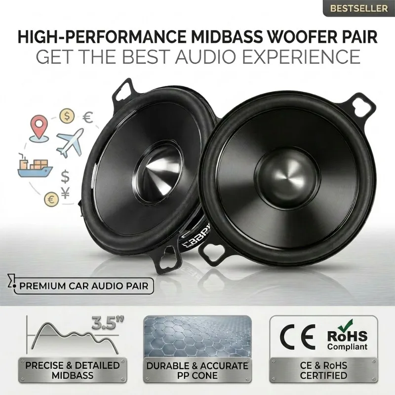 2 Pcs 3.5 Inch Car Speakers Peak 300W HIFI High Power Car Subwoofer 4 Ohm Midrange Bass Speaker For Car Theater System Upgrade